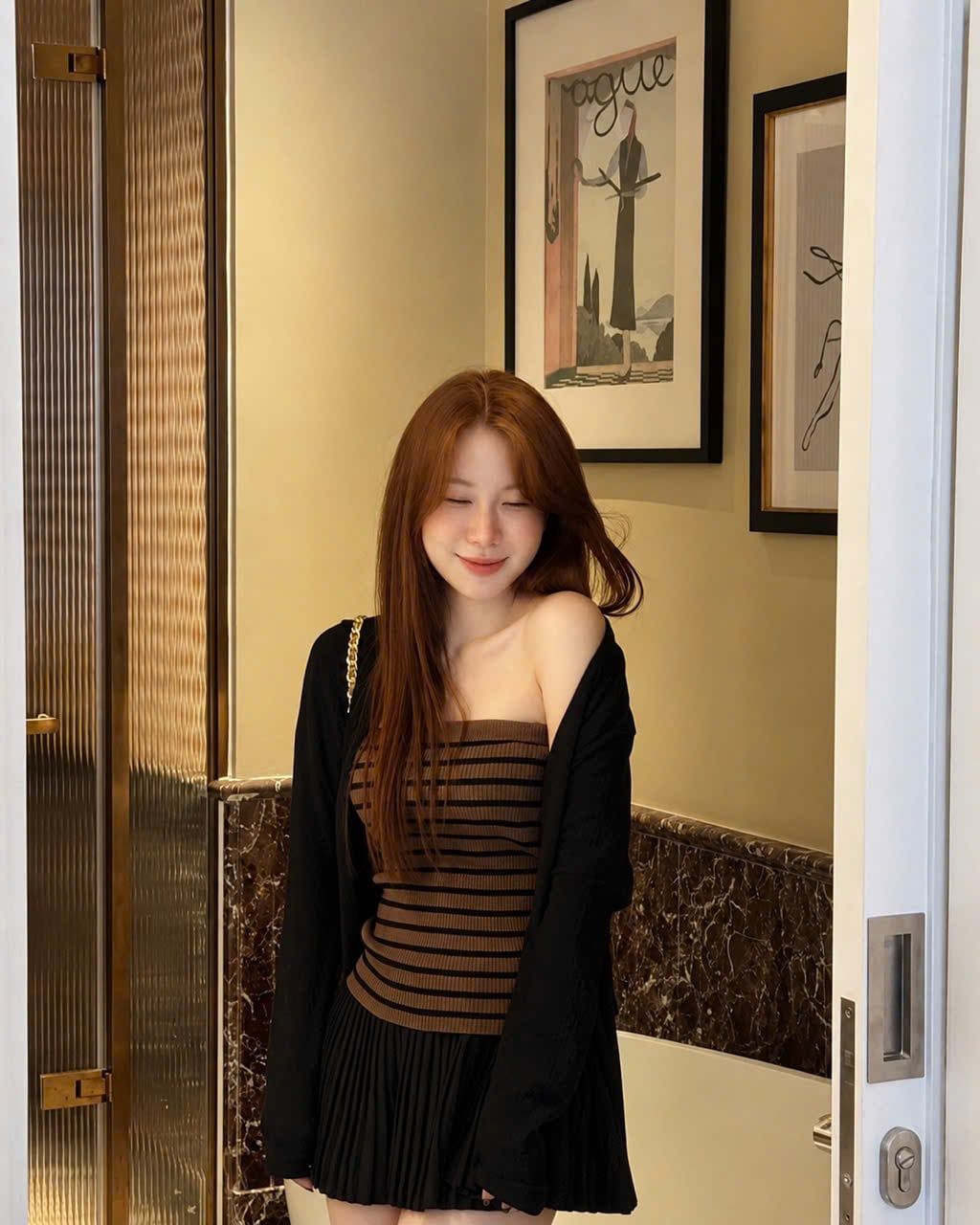  Set 2 món áo ống len mix áo khoác cadigan - ĐEN - V5 