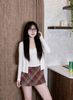 Set 3 món áo hai dây kèm khoác mỏng mix chân váy ngắn caro - TRẮNG - V14 (EO S<68, M<72, L<76)