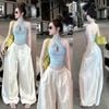 Set 2 món áo yếm xoắn cổ mix quần suông ống rộng - V90 (EO S<68, M<72)