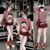 Set 2 món áo tay dài kẻ in hình mix quần short lưng chun Kiss Me - ĐỎ - V100