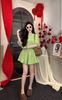 Set 2 món áo tay lỡ phối lông mix chân váy xòe đính đá - XANH - V110
