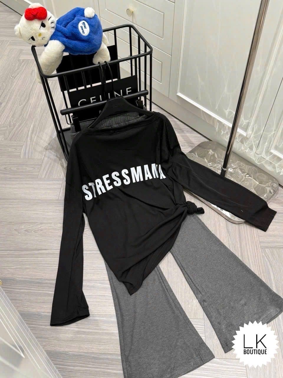  Set 2 món áo tay dài Stressmama mix quần suông ống loe - V209 