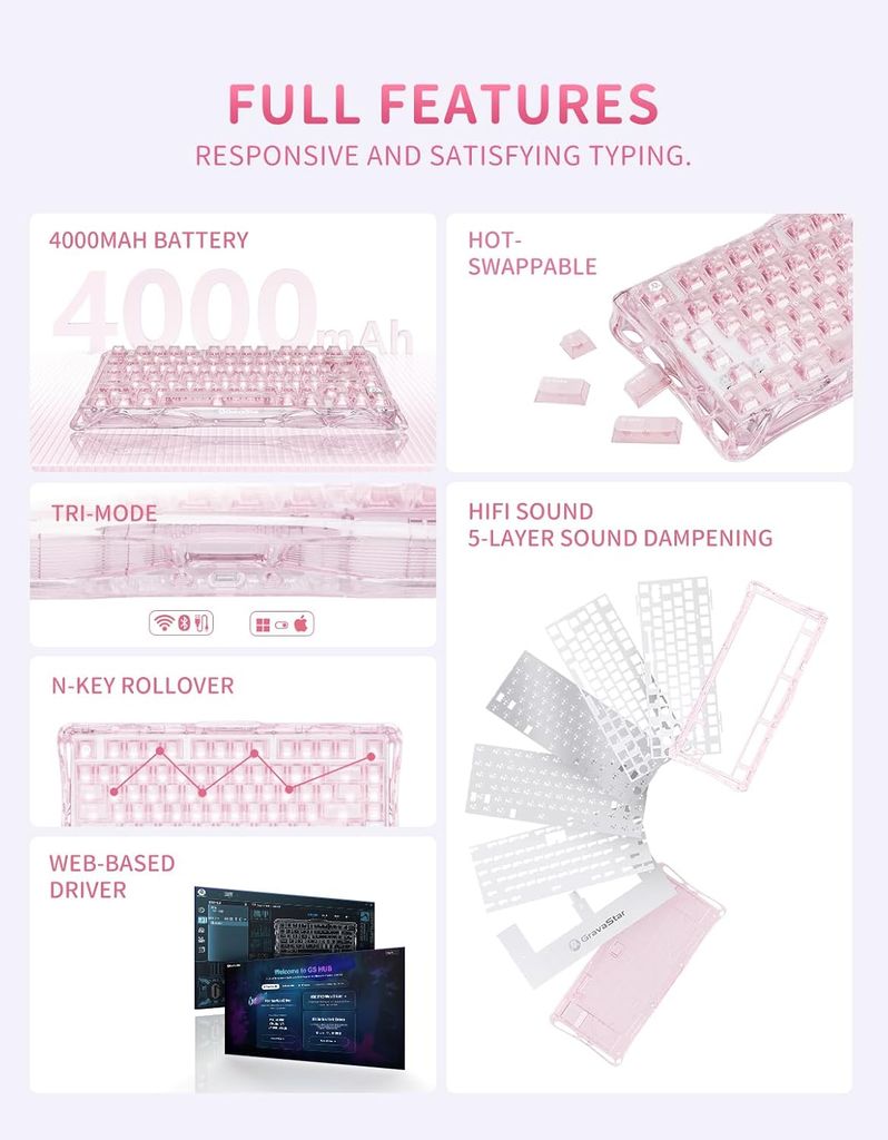 Bàn phím Gaming Gravastar Mercury K1 Lite - Crystal Rose