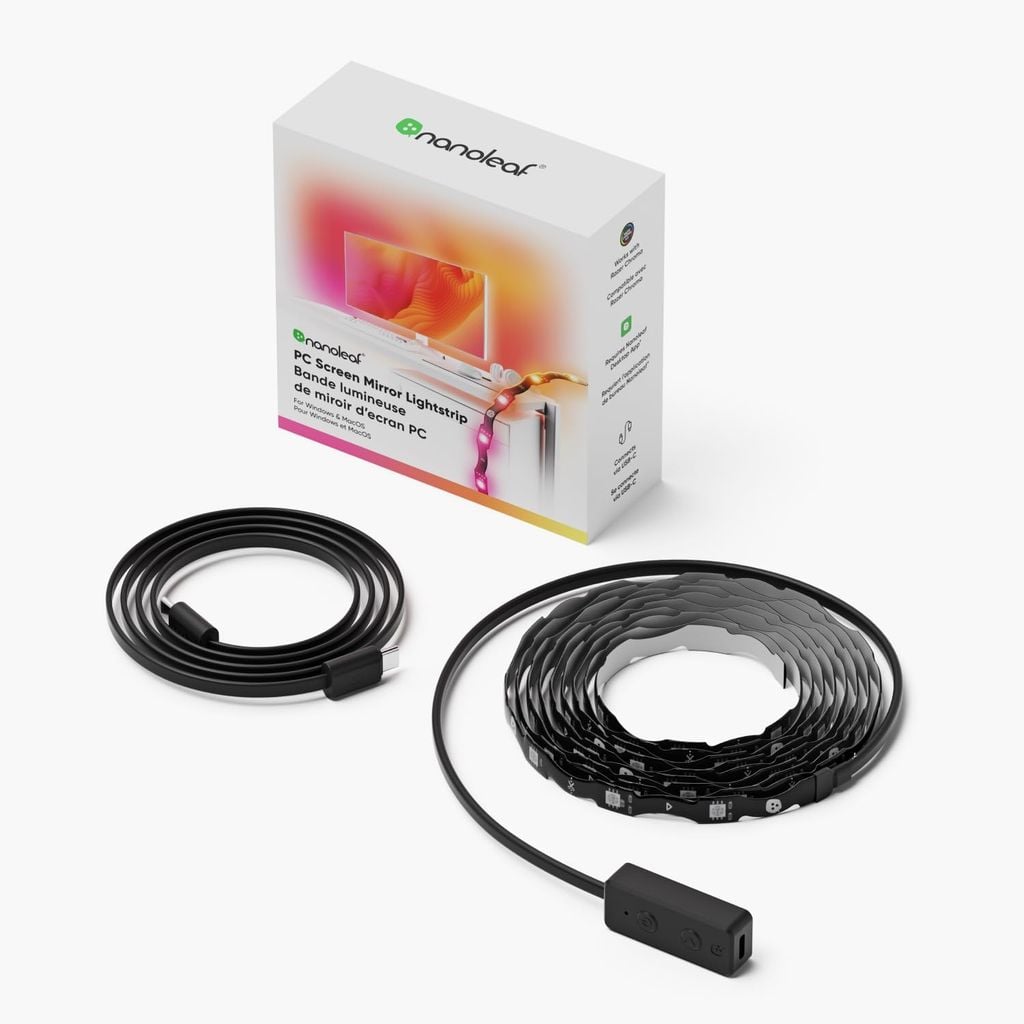 Đèn LED Dán Màn Hình PC Nanoleaf Screen Mirror Lightstrip 2.5M – 75 LED RGB, Đồng bộ màu Screen Mirroring, có thể cắt tỉa, Cho Màn 27–32 Inch