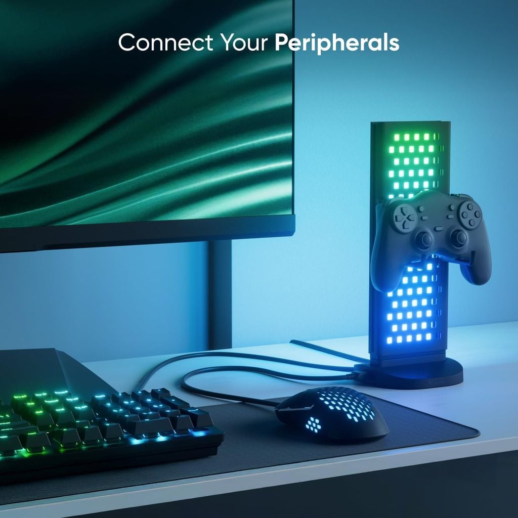 Đèn Bàn Nanoleaf Pegboard Desk Dock – Hub 3 Trong 1, LED RGB 2 Mặt, USB-A/USB-C, Pegboard Lưu Trữ 950mm