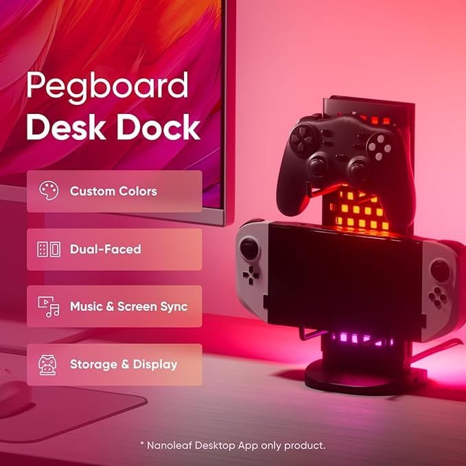 Đèn Bàn Nanoleaf Pegboard Desk Dock – Hub 3 Trong 1, LED RGB 2 Mặt, USB-A/USB-C, Pegboard Lưu Trữ 950mm