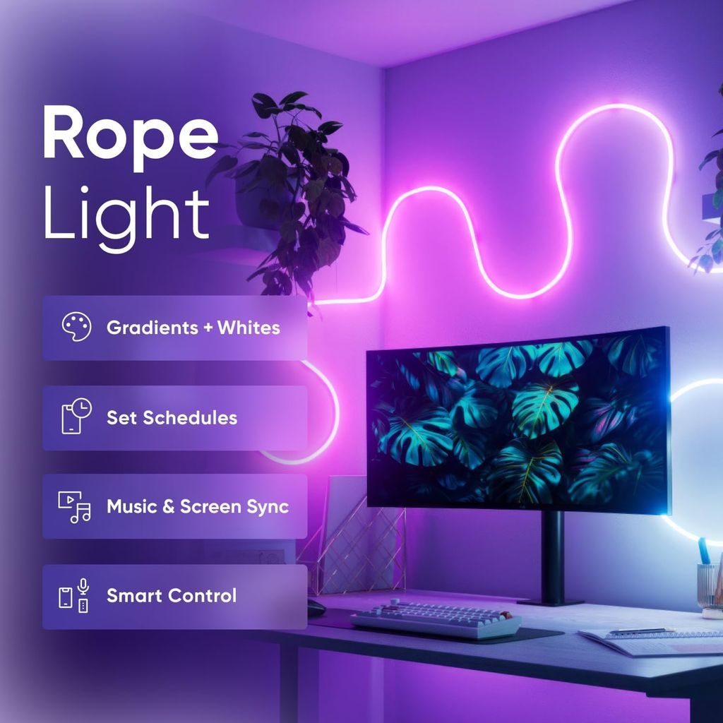 Dây đèn LED Neon Thông Minh Nanoleaf Essentials Rope Light 5M – 16 Triệu Màu, Matter, Đồng Bộ Nhạc, DIY Uốn Dẻo