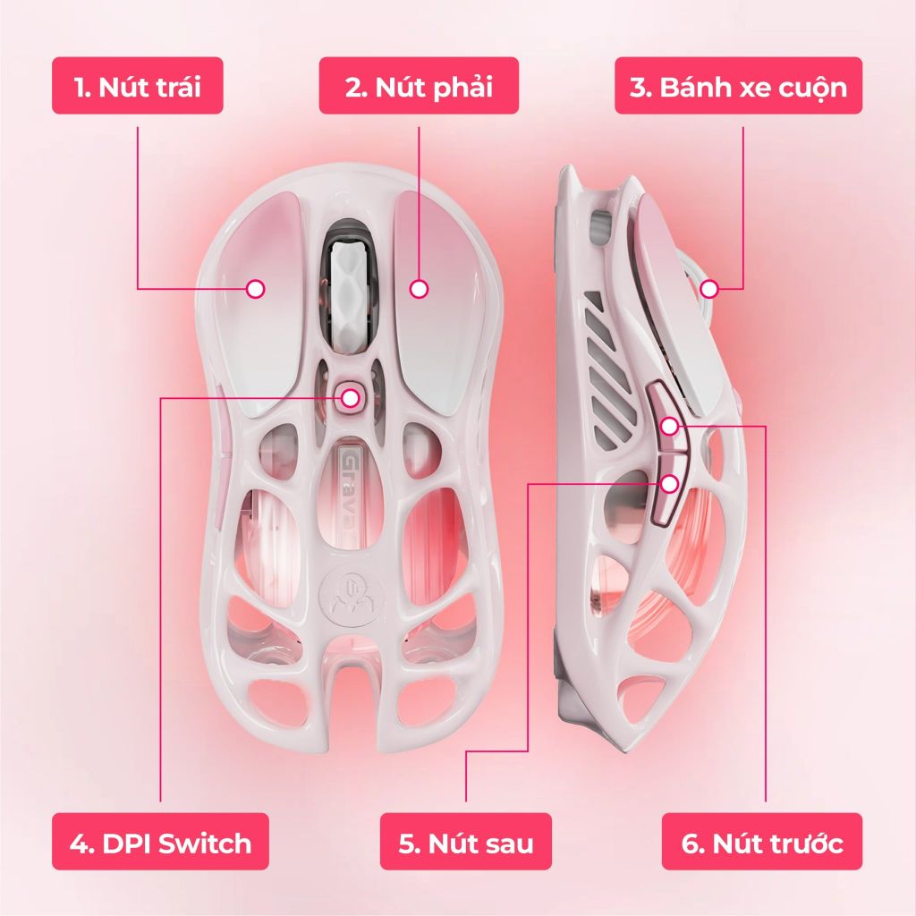 Chuột Gaming không dây Gravastar Mercury M1 Pro - Sakura Pink