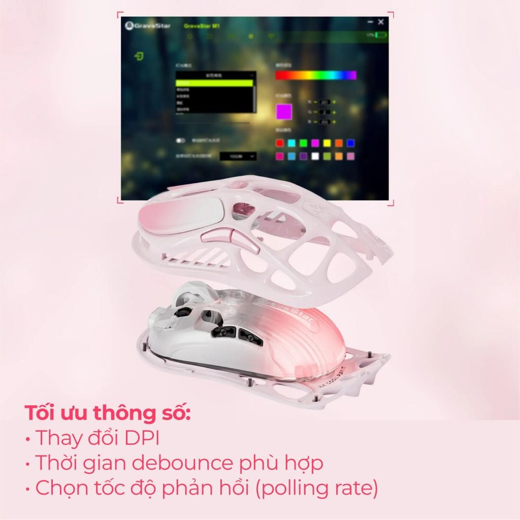 Chuột Gaming không dây Gravastar Mercury M1 Pro - Sakura Pink