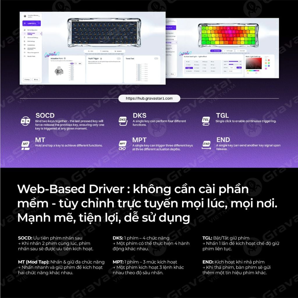 Bàn phím cơ Magnetic HE Gaming Gravastar Mercury V60 Pro Special Edition - Cyber Frost Black