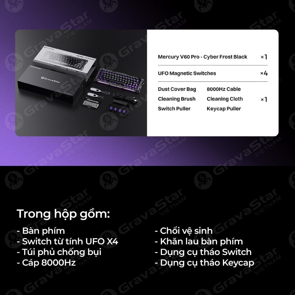 Bàn phím cơ Magnetic HE Gaming Gravastar Mercury V60 Pro Special Edition - Cyber Frost Black