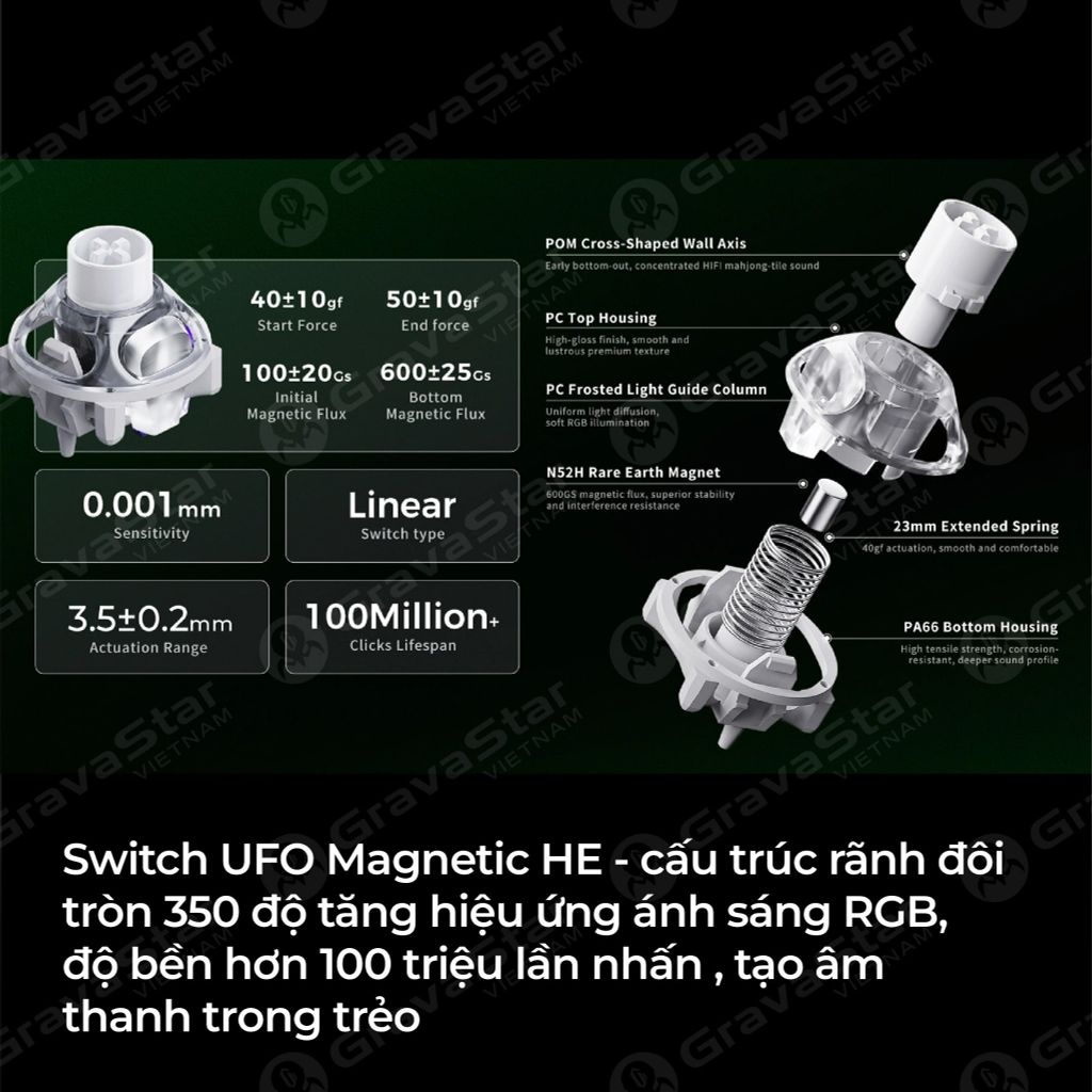 Bàn phím cơ Magnetic HE Gaming Gravastar Mercury V60 - Onyx Crystal