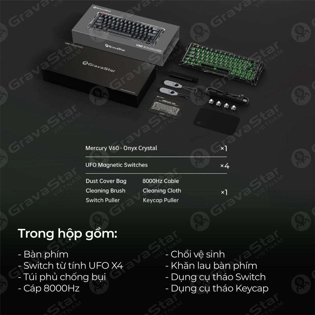 Bàn phím cơ Magnetic HE Gaming Gravastar Mercury V60 - Onyx Crystal
