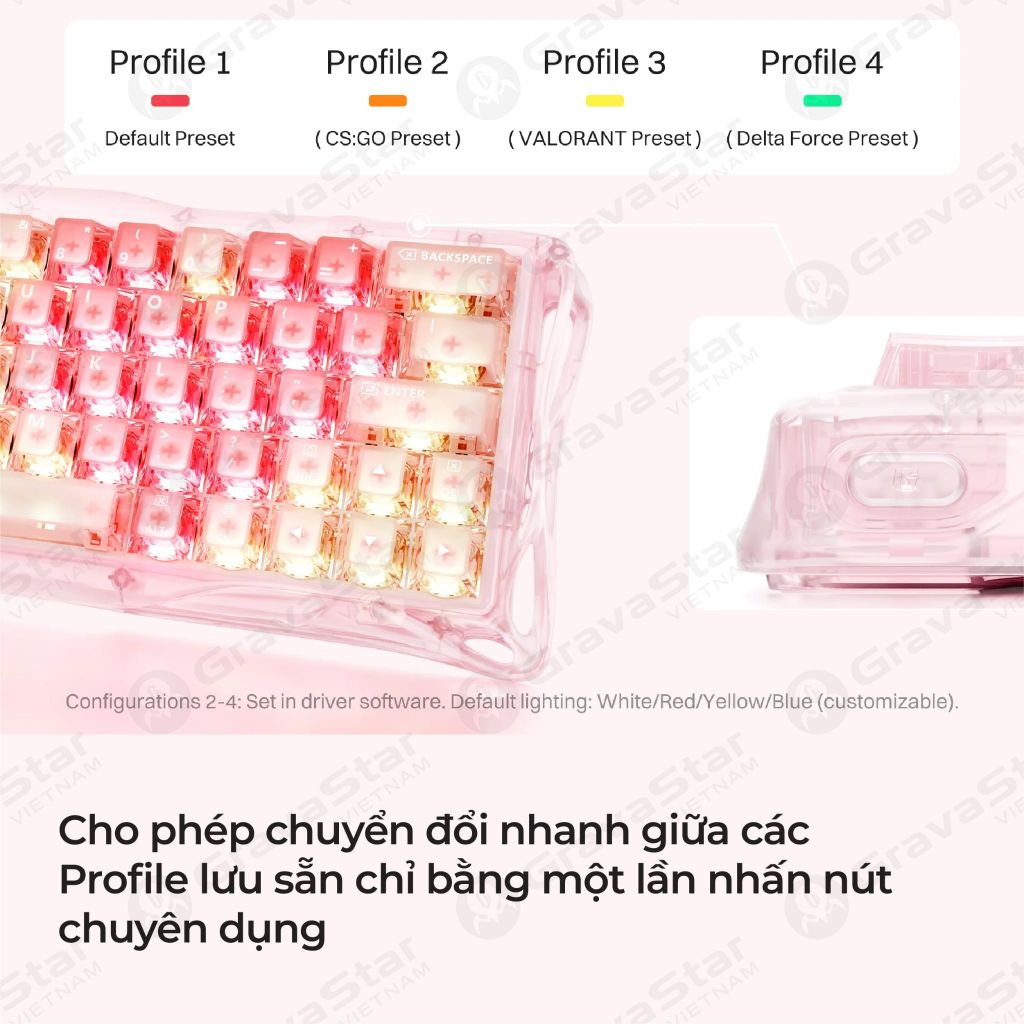 Bàn phím cơ Magnetic HE Gaming Gravastar Mercury V60 - Crystal Rose