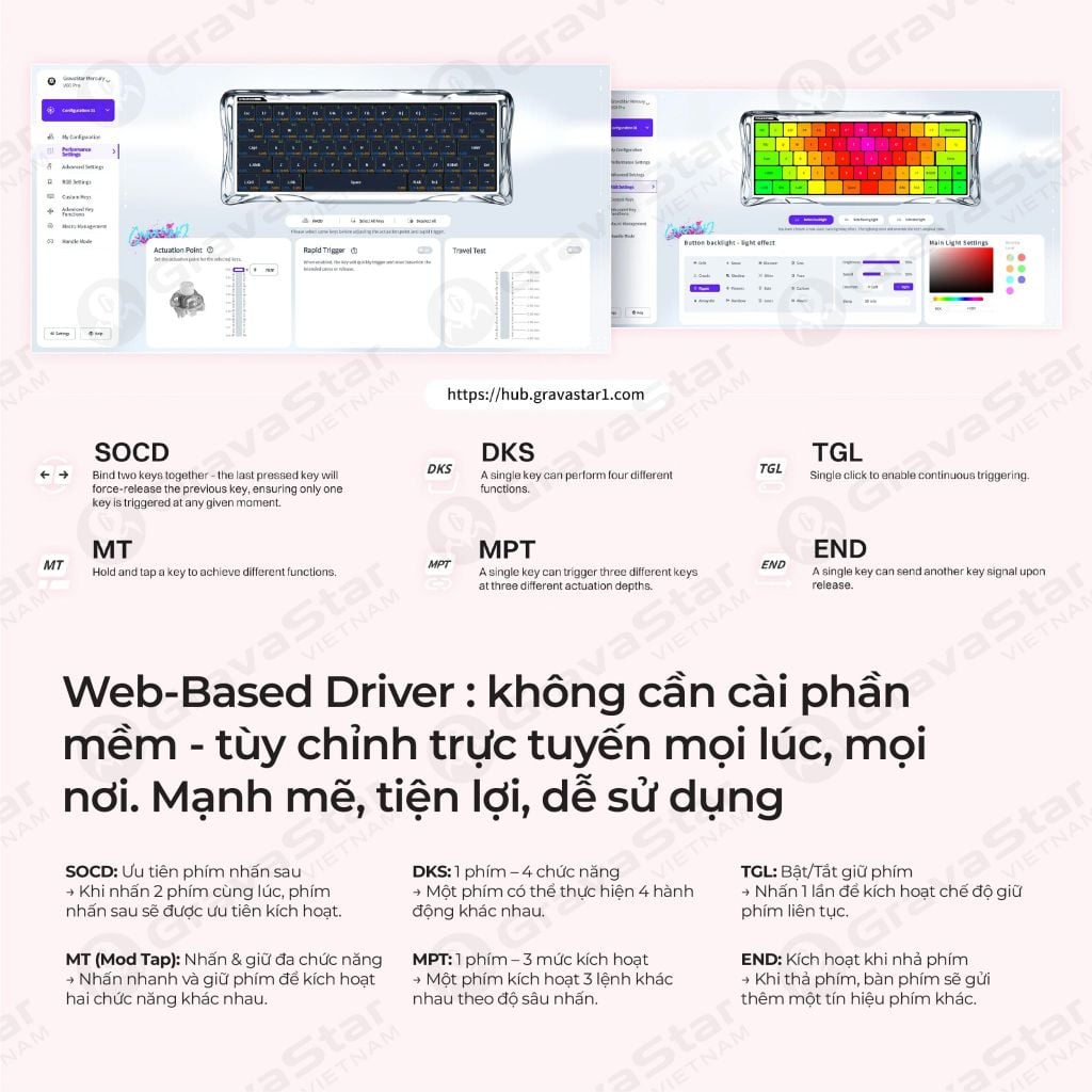 Bàn phím cơ Magnetic HE Gaming Gravastar Mercury V60 - Crystal Rose