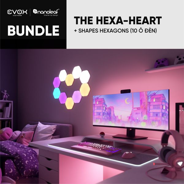 Bộ đèn Nanoleaf Bundle Shapes Hexagon hình The Hexa-Heart  - Bộ khởi động 10 ô đèn