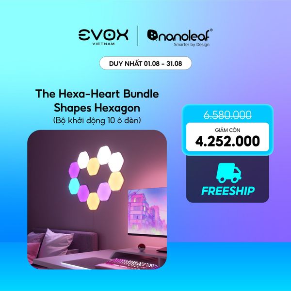 Bộ đèn Nanoleaf Bundle Shapes Hexagon hình The Hexa-Heart  - Bộ khởi động 10 ô đèn