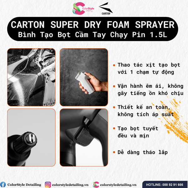  Bình Tạo Bọt Cầm Tay Chạy Pin Carton Super Dry Foam Sprayer 1.5L 