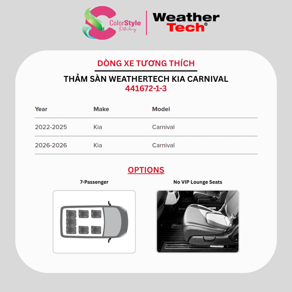  Thảm sàn WeatherTech Kia Carnival Chính Hãng Mỹ 