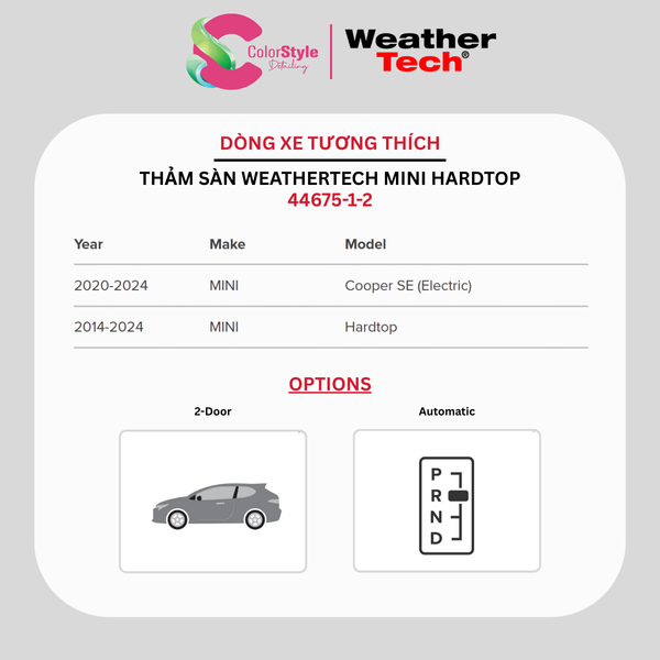  Thảm sàn WeatherTech MINI Hardtop 2014-2024 Chính Hãng Mỹ 