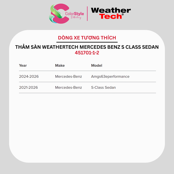  Thảm sàn WeatherTech Mercedes-Benz S Class 