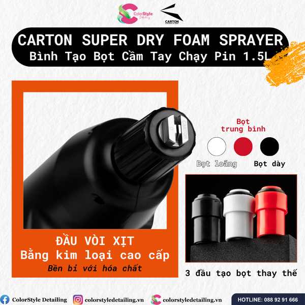  Bình Tạo Bọt Cầm Tay Chạy Pin Carton Super Dry Foam Sprayer 1.5L 