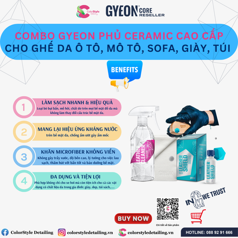  Combo Gyeon Phủ Ceramic Cao Cấp Cho Ghế Da Ô Tô, Mô Tô, Sofa, Giày Túi 