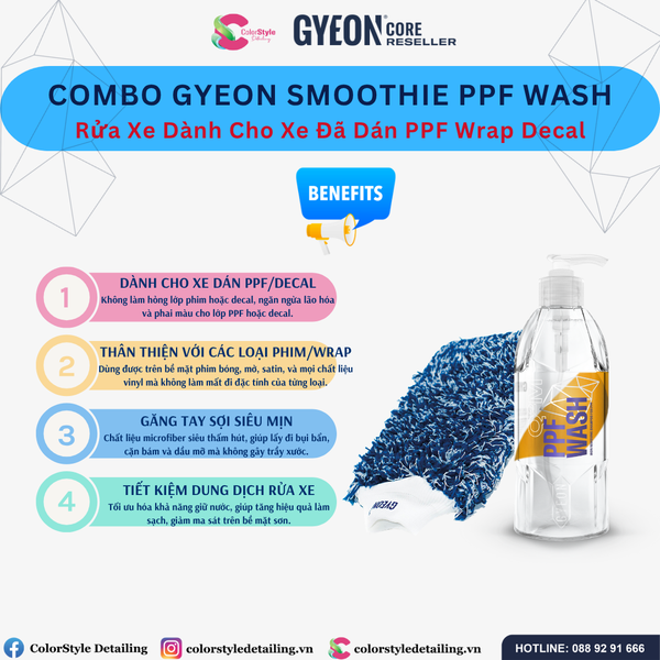  Combo Rửa Xe Dành Cho Xe Đã Dán PPF Wrap Decal Gyeon Smoothie PPF Wash 