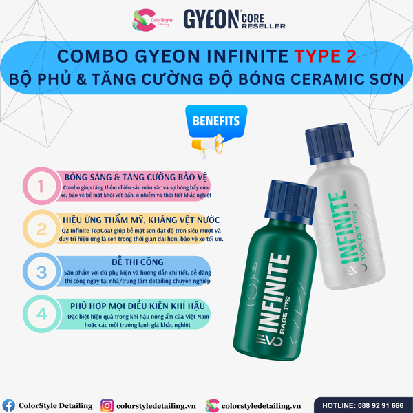  Combo Gyeon Q2 Infinite TYPE 2 EVO Bộ Dung Dịch Phủ Tăng Cường Độ Bóng 