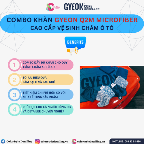 Combo Khăn Gyeon Q2M Microfiber cao cấp vệ sinh chăm xe ô tô 