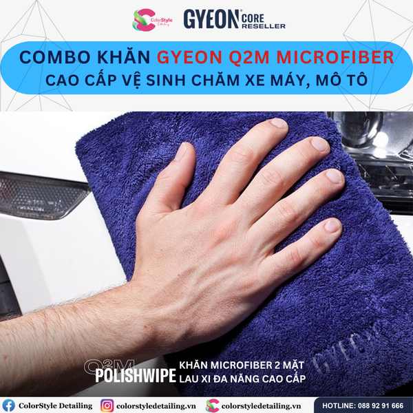  Combo Khăn Gyeon Q2M Microfiber Cao Cấp Vệ Sinh Chăm Xe Máy, Mô Tô 