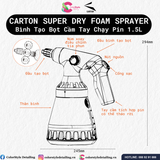  Bình Tạo Bọt Cầm Tay Chạy Pin Carton Super Dry Foam Sprayer 1.5L 