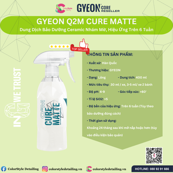  GYEON Q2M Cure Matte Redefined, Dung Dịch Bảo Dưỡng Ceramic Nhám Mờ 