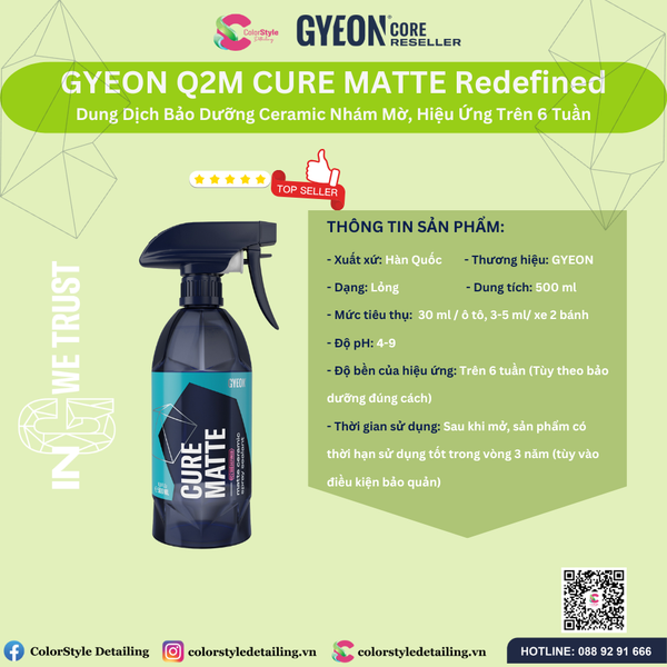  GYEON Q2M Cure Matte Redefined, Dung Dịch Bảo Dưỡng Ceramic Nhám Mờ 