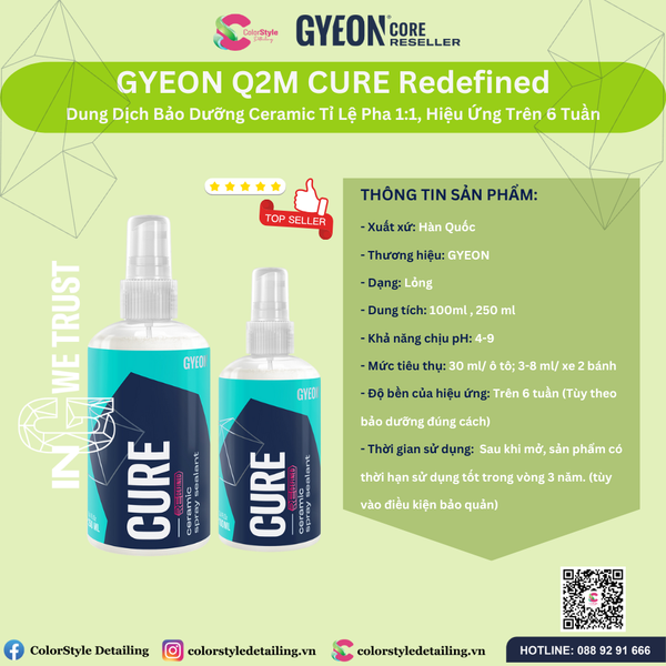  GYEON Q2M Cure Redefined, Bảo Dưỡng Ceramic Tỉ Lệ 1:1 Hiệu Ứng 6 Tuần 