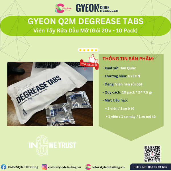  GYEON Q2M Degrease Tabs Viên Tẩy Rửa Dầu Mỡ (Gói 20v) 