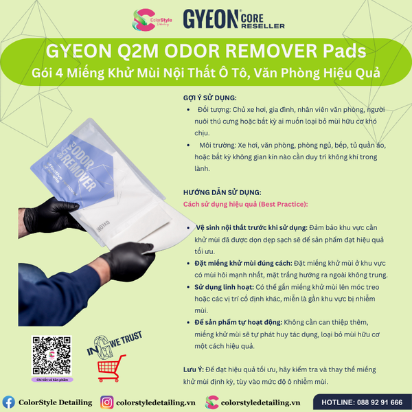  GYEON Q2M Odor Remover Khử Mùi Nội Thất Ô Tô, Văn Phòng Hiệu Quả 
