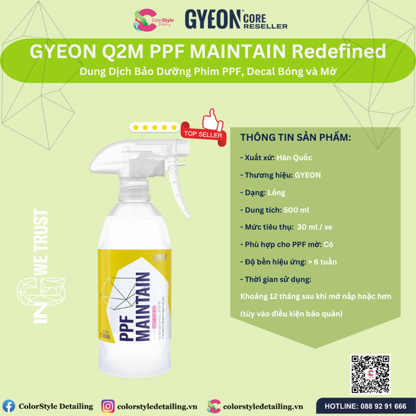  GYEON Q2M PPF Maintain Redefined Bảo Dưỡng Phim PPF Decal Bóng và Mờ 