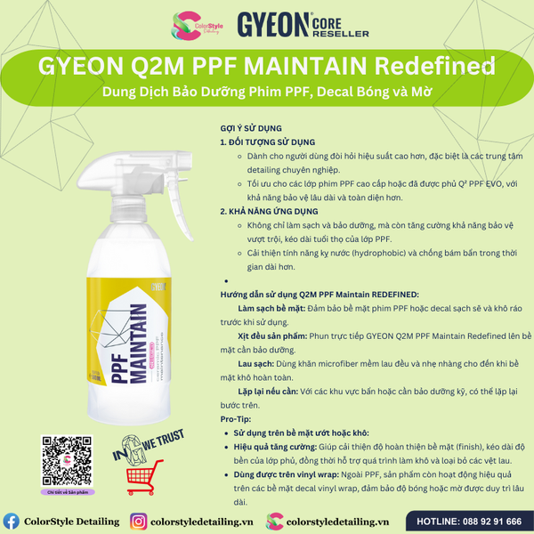  GYEON Q2M PPF Maintain Redefined Bảo Dưỡng Phim PPF Decal Bóng và Mờ 