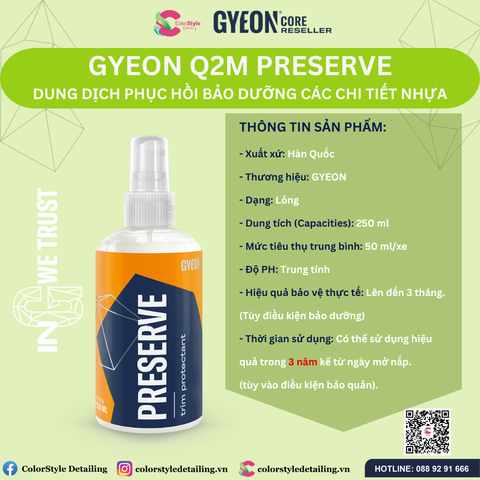  GYEON Q2M Preserve, Dung Dịch Phục Hồi Bảo Dưỡng Các Chi Tiết Nhựa 