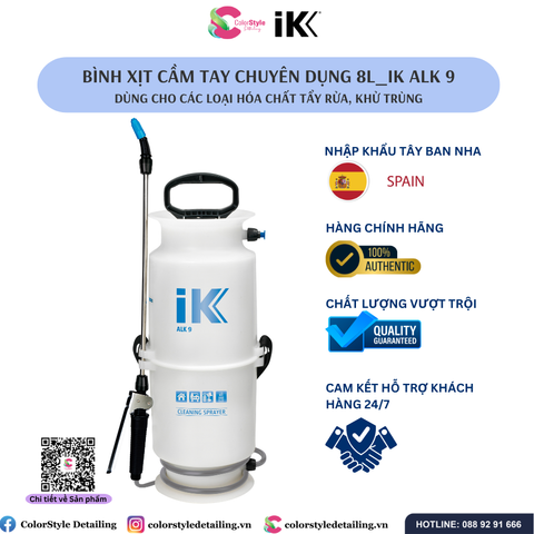  BÌNH XỊT BƠM TAY NÉN KHÍ 8 LÍT CHO TẨY RỬA VÀ KHỬ TRÙNG, IK ALK 9 