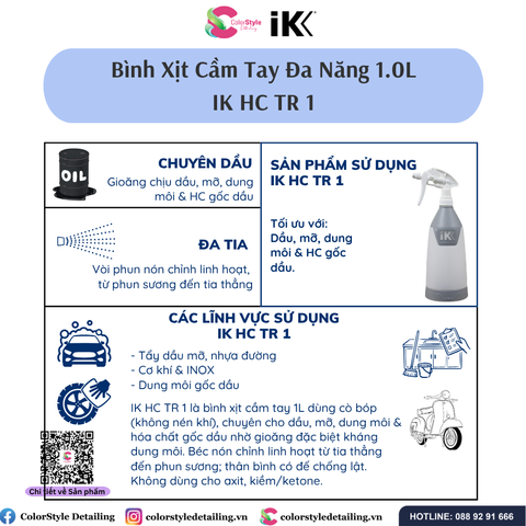  BÌNH XỊT CẦM TAY CHO DẦU MỠ, DUNG MÔI GỐC DẦU 1 Lít, IK HC TR 1 