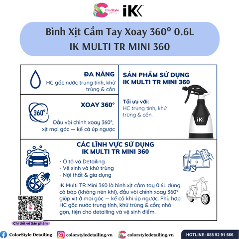  BÌNH XỊT PHUN SƯƠNG CẦM TAY XOAY 360 ĐỘ IK MULTI TR MINI 360 (0.6 Lít) 
