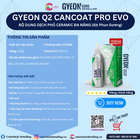  GYEON Q2 CanCoat Pro EVO, Bộ Phủ Ceramic Đa Năng Dạng Xịt Phun Sương 