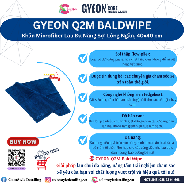  GYEON Q2M Bald Wipe EVO Khăn Microfiber Lau Đa Năng Sợi Lông Ngắn 