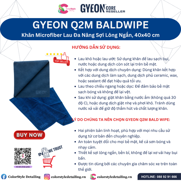  GYEON Q2M Bald Wipe EVO Khăn Microfiber Lau Đa Năng Sợi Lông Ngắn 