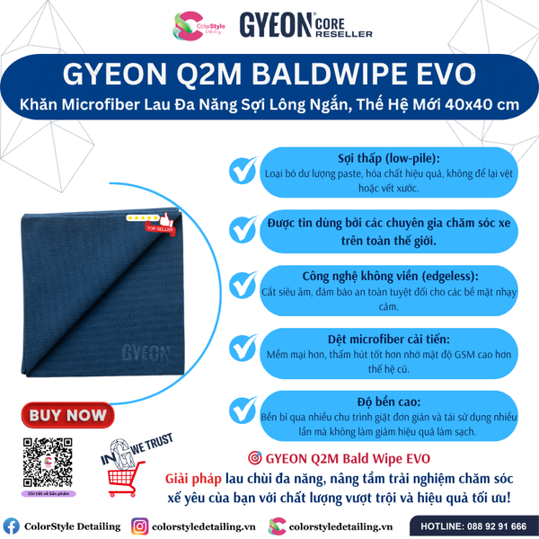  GYEON Q2M Bald Wipe EVO Khăn Microfiber Lau Đa Năng Sợi Lông Ngắn 