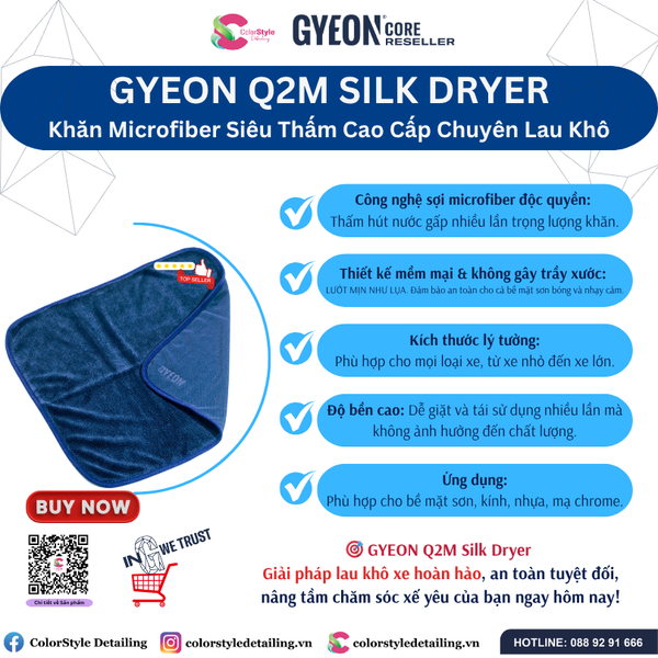  GYEON Q2M Silk Dryer Khăn Microfiber Siêu Thấm Cao Cấp Chuyên Lau Khô 