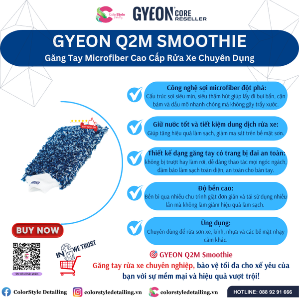  GYEON Q2M Smoothie EVO Găng Tay Microfiber Cao Cấp Rửa Xe Chuyên Dụng 