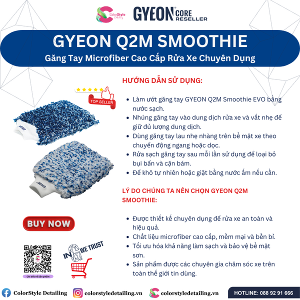  GYEON Q2M Smoothie EVO Găng Tay Microfiber Cao Cấp Rửa Xe Chuyên Dụng 